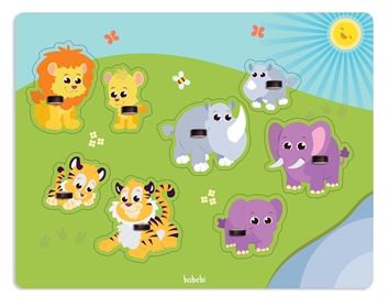 Quebra-cabeça infantil de madeira - Animais e filhotes - Babebi jogo  educativo