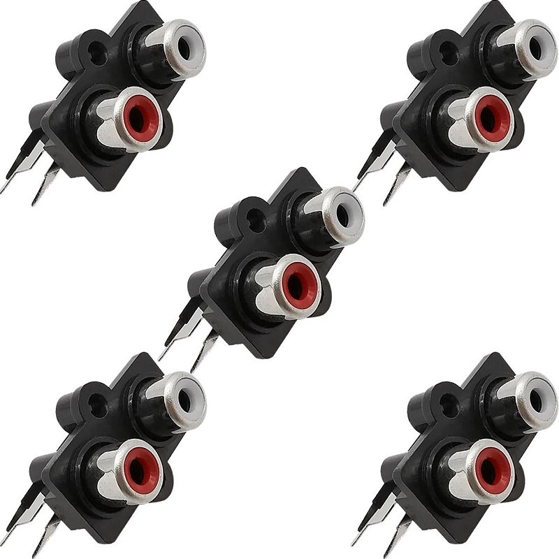 Tomada Conector RCA Duplo AV2-8,4-7 Painel Vermelho e Branco kit 5