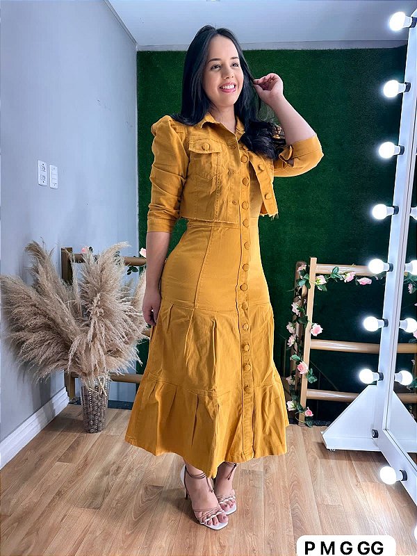 Conjunto de vestido e jaqueta jeans Lorena