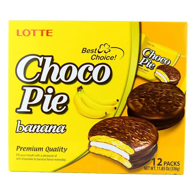 Choco Pie Sabor Banana Caixa com 12 Unidades – Lotte 336g - Lojas