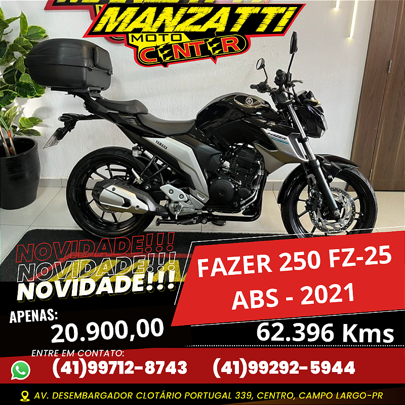 Moto Yamaha Fazer 250cc FZ25 ABS Preta 2021 Manzatti Moto Center