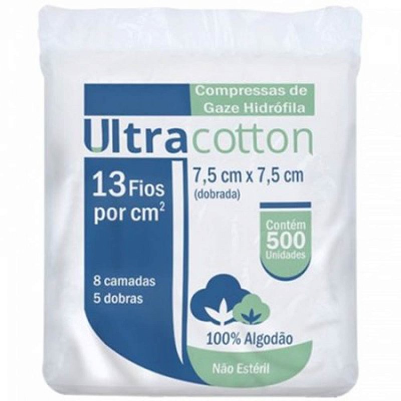 Compressa de gaze Hidrófila 13 fios por cm²- contém 500un Ultra Cotton