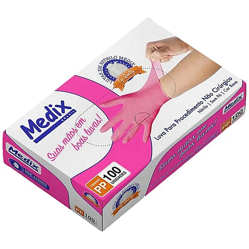 Luva Nitrílo para Procedimento sem Pó Rosa – Medix