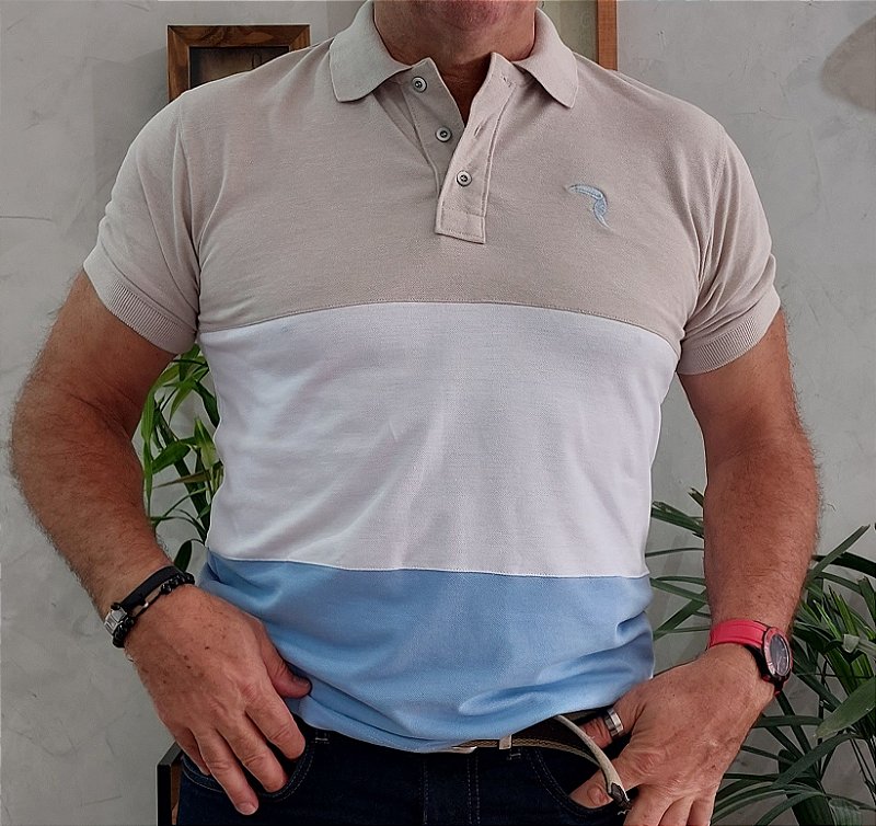 Polo masculina manga curta listrada azul Yellow Brasil