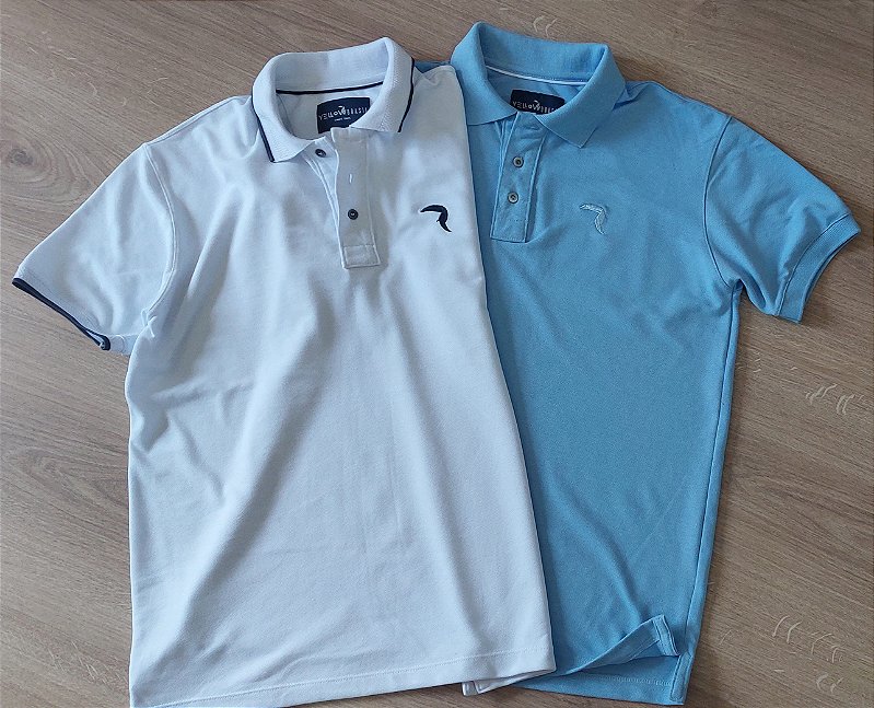 Kit 2 polos masculinas manga curta Yellow brasil 1 polo branca 1 polo azul