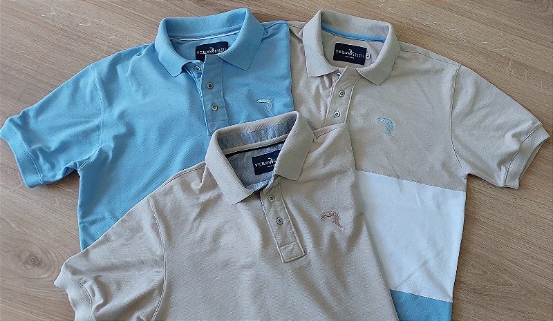 Kit com 3 polos manga curta masculino Yellow Brasil Moda