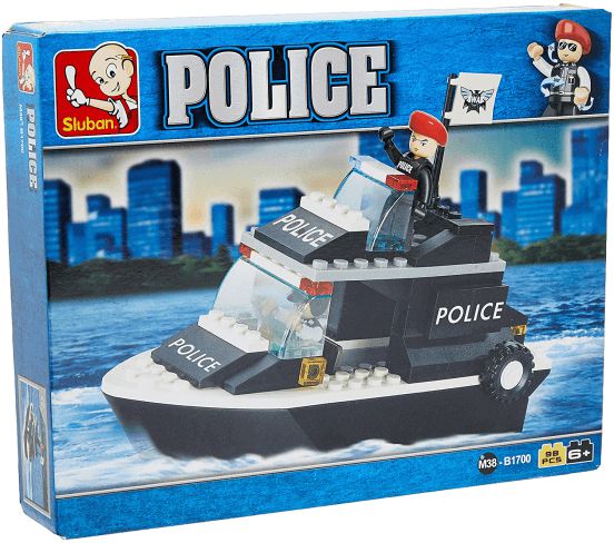 Blocos de montar Cubic lego lancha Polícia 98 peças Multikids - Up  Brinquedos