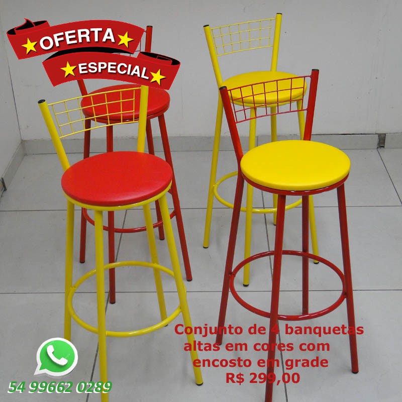 Kit de 4 banquetas coloridas para bar - Dodo Deccor Mobiliário cadeiras e  banquetas - Caxias do Sul - RS