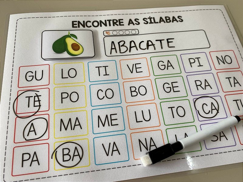 Jogo das sílabas Material pedagógico plastificado com velcro jogo infantil  alfabetização