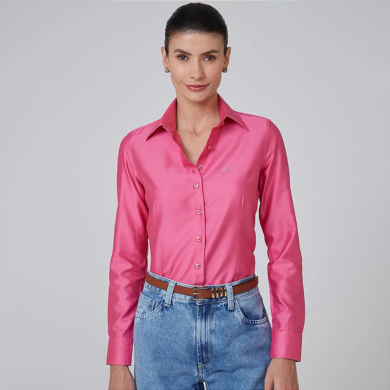 Camisa Dudalina Luxury Cetim Ou25 Rosa Feminino Attemporal Boutique