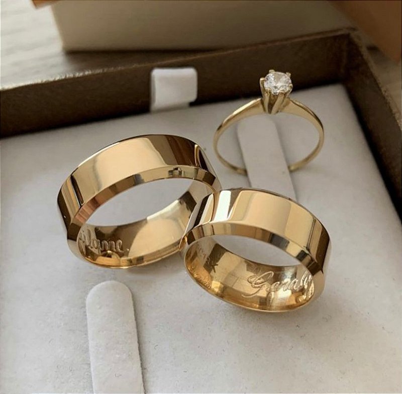 Aliança Prata Banhada a Ouro 18K com 08 mm largura (5 Anos de Garantia ...