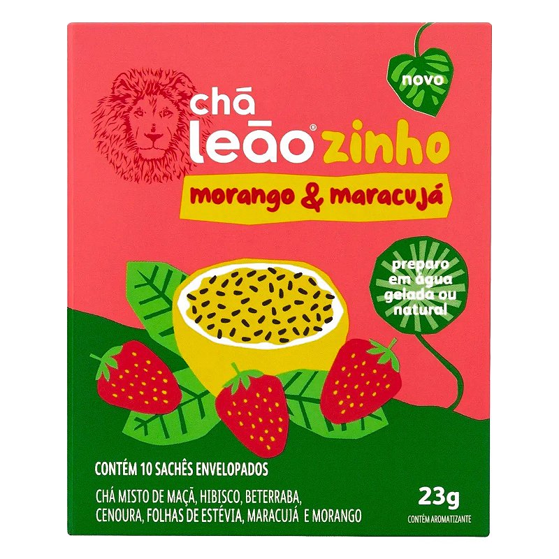 Chá Leãozinho Água Gelada - Morango e Maracujá - 10 Sachês | Leão - ju ...