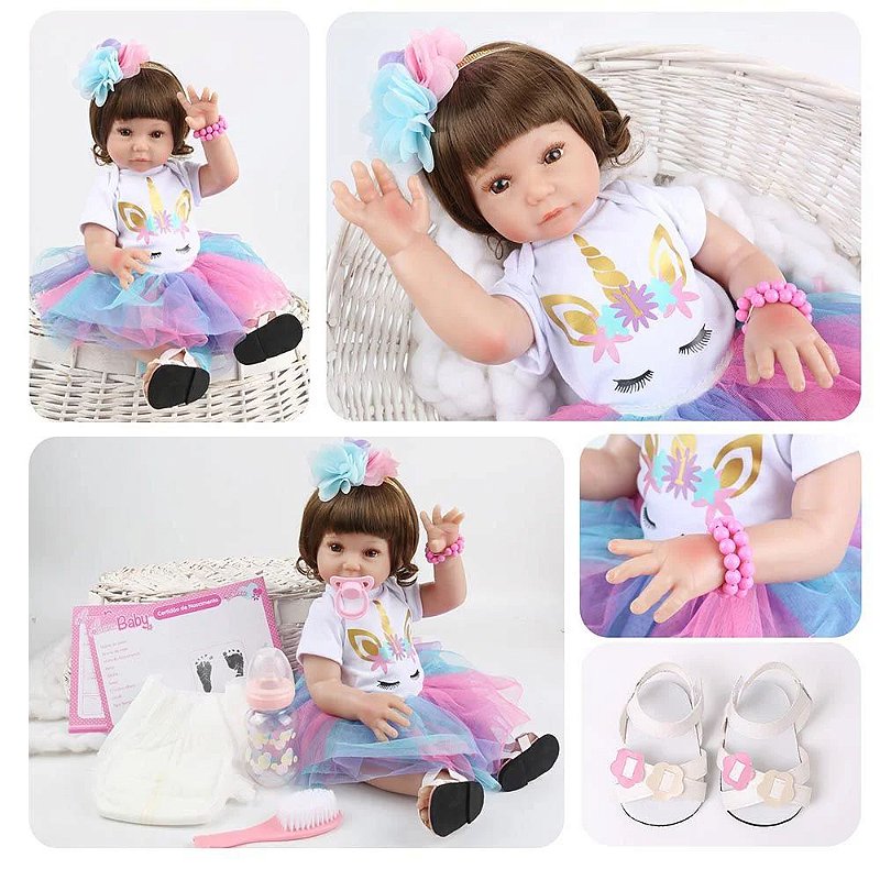 Bebe Reborn Laura Baby Emily 45 cm pode dar banho Corpo 100% Vinil