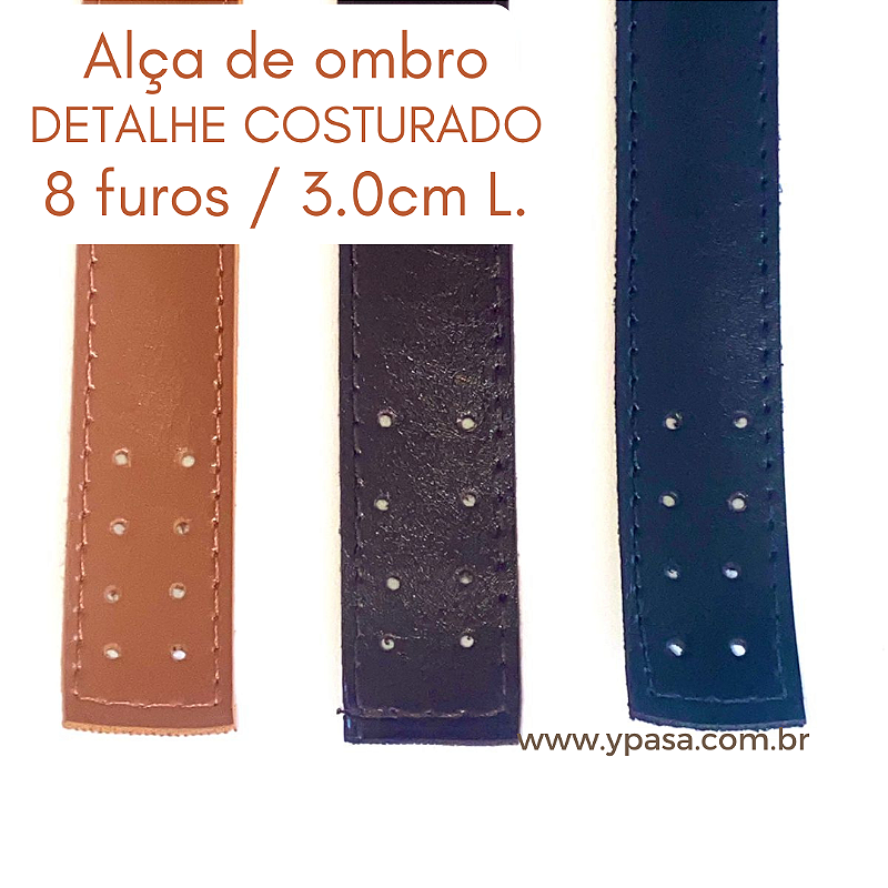 Alça de couro ombro // DETALHE COSTURA (8 FUROS / 3.0cm L.)
