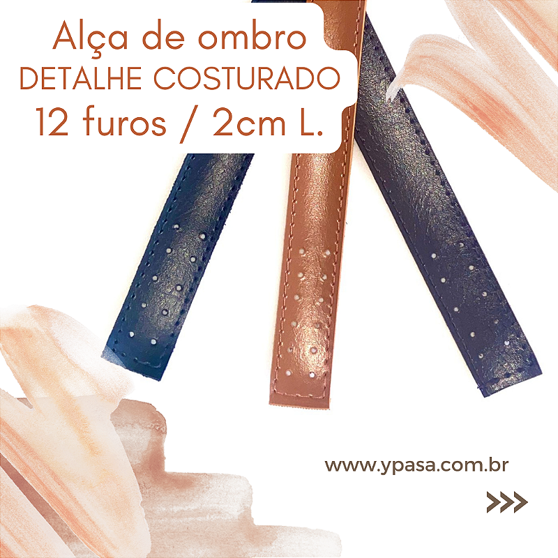 Alça de couro ombro // DETALHE COSTURA (12 FUROS / 2.0cm L.)