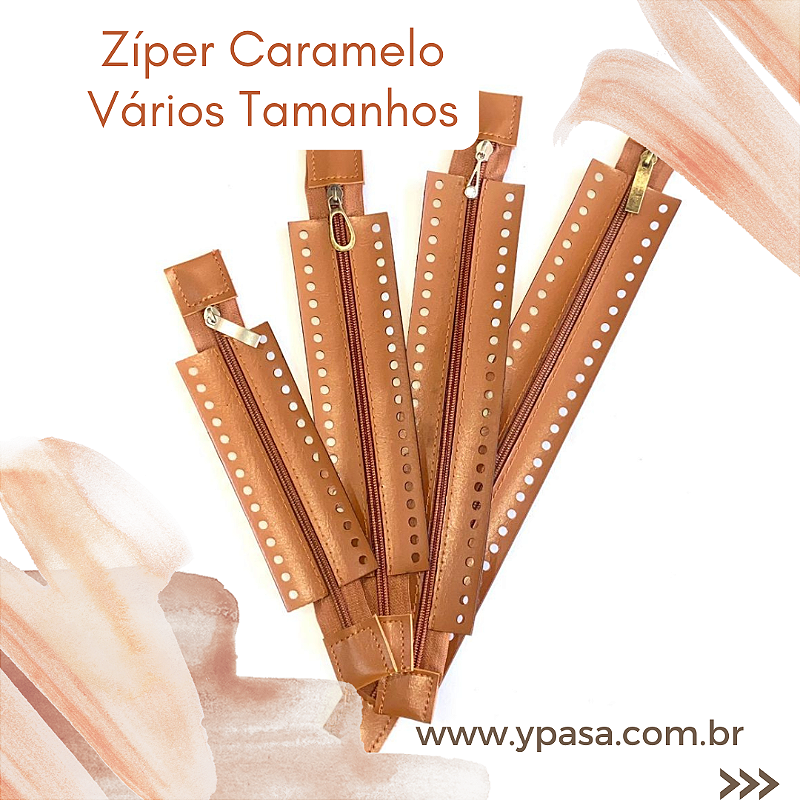 Zíper em couro -  CARAMELO