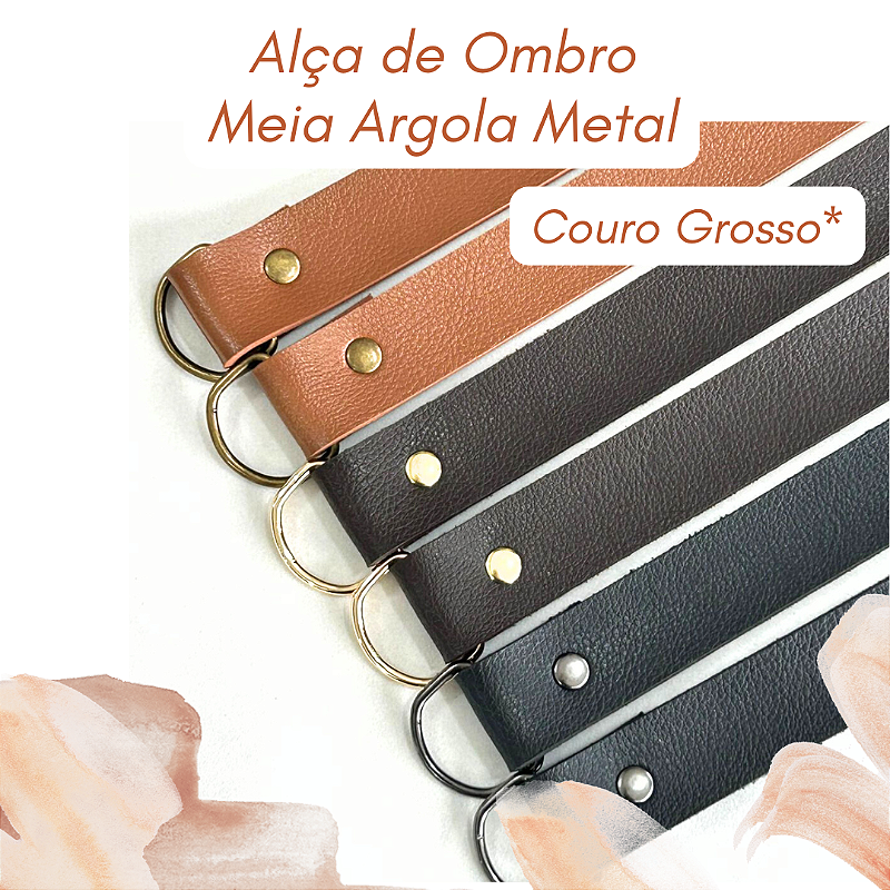 Par de Alça Ombro Meia Argola Metal (2.5cm) - Couro Sintético Reforçado