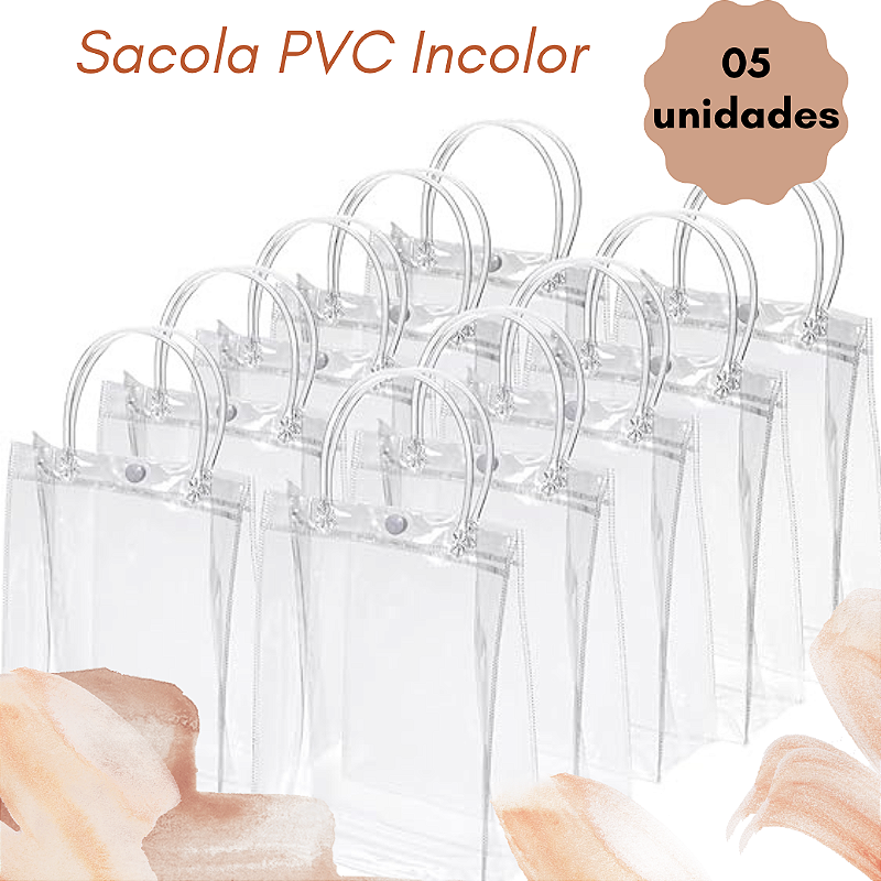 05 unidades - Sacola PVC Incolor - 37CMX27CMX20CM