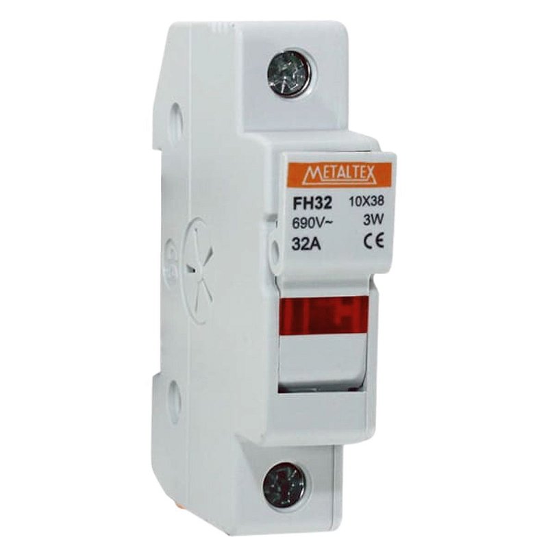 FH321 | Porta Fusível 10x38mm - 1 Pólo - 32a | Metaltex - LUZ