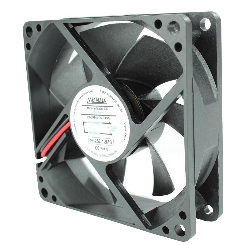 8025D12MS | Ventilador Cooler 80x80x25mm - 12v | Metaltex - LUZ