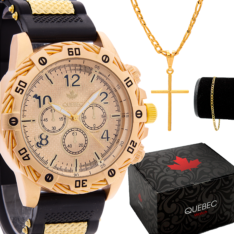 Relógio Masculino Dourado Original QUEBEC + Corrente e Pulseira Top -  Relógio Masculino - Magazine Luiza