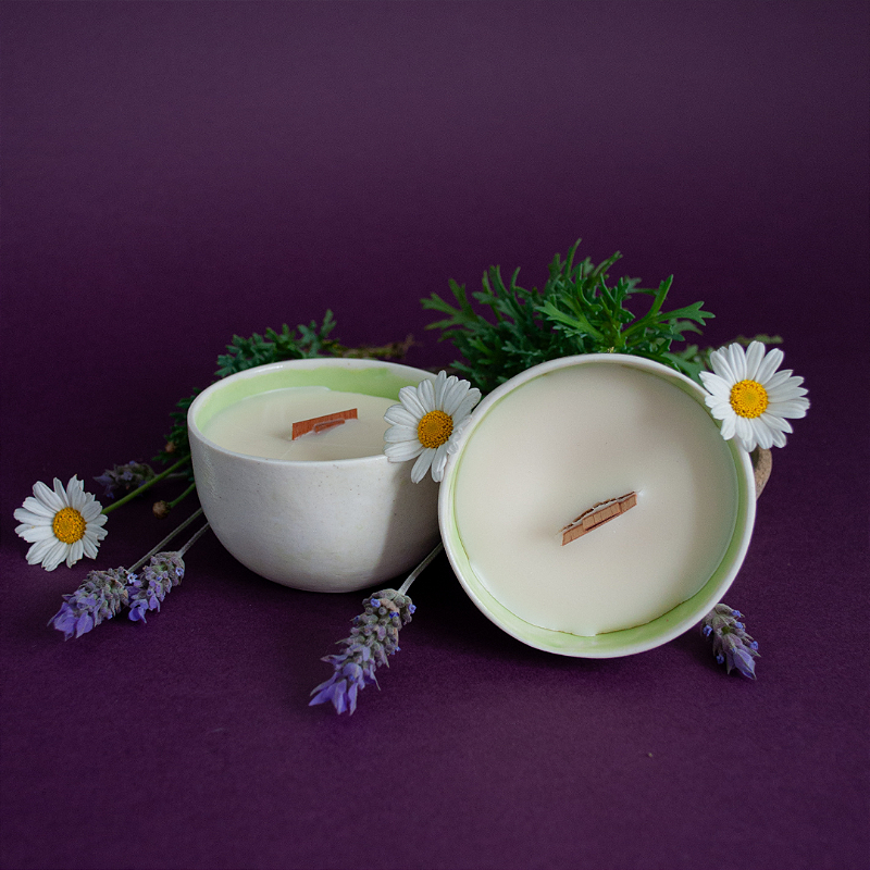 Vela Aromática - Pote de Porcelana 90g - Camomila e Lavanda