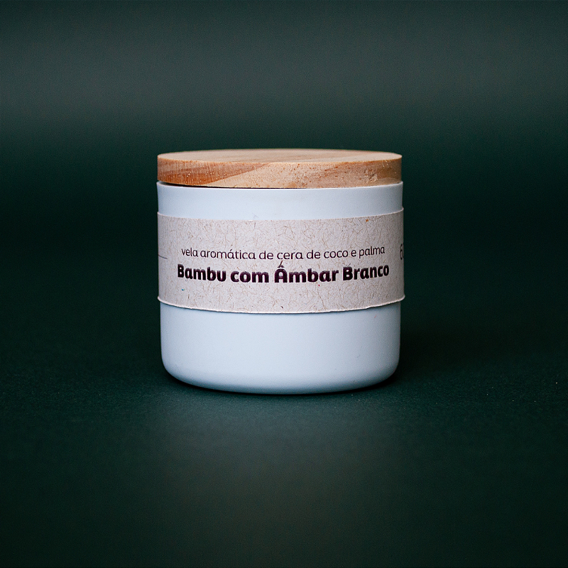 Vela Aromática - Pote Ecológico 60g - Bambu com Âmbar Branco