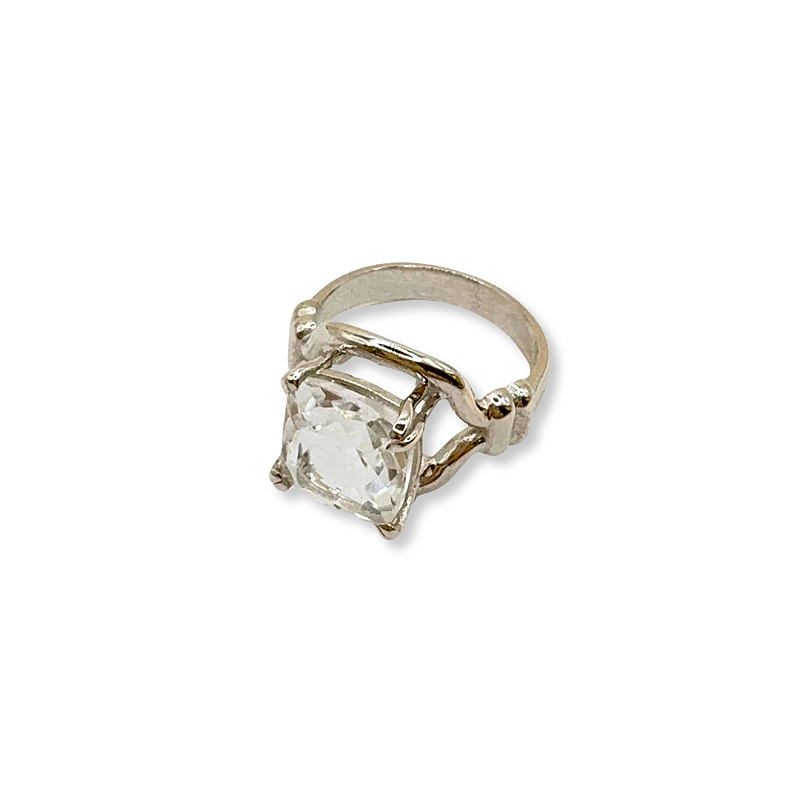 ANEL ENLACE CRISTAL DE ROCHA OURO BRANCO