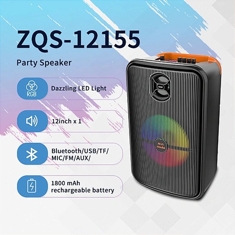 Caixa Som Bluetooth 30W Microfone Show Luzes ZQS-12155 - Crystal