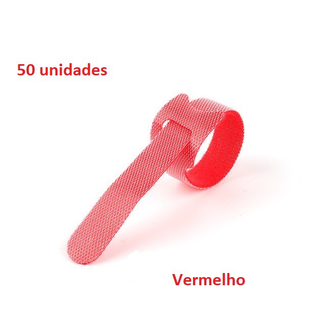 Fita tecido Velcro Organizador De Cabos, 50 Peças Vermelho
