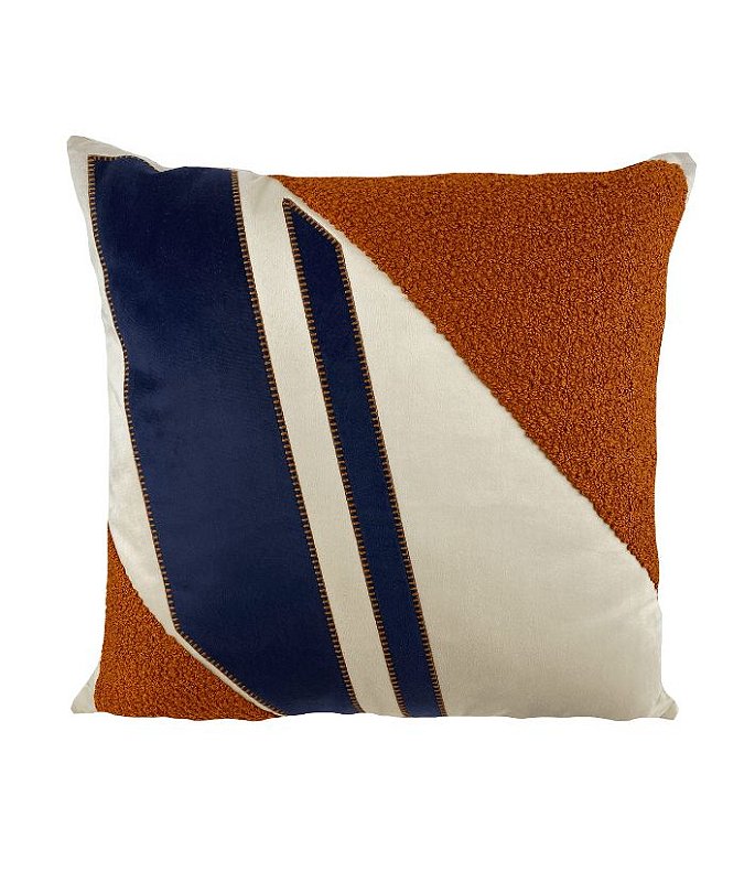 ALMOFADA EM VELUDO C/ APLICAÇÃO BORADO COBRE/AZUL 52X/52