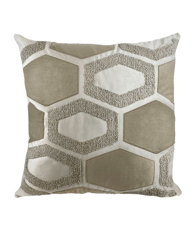 ALMOFADA VELUDO OFF 52X52 C/ APLICAÇÃO + BORDADO BOUCLE