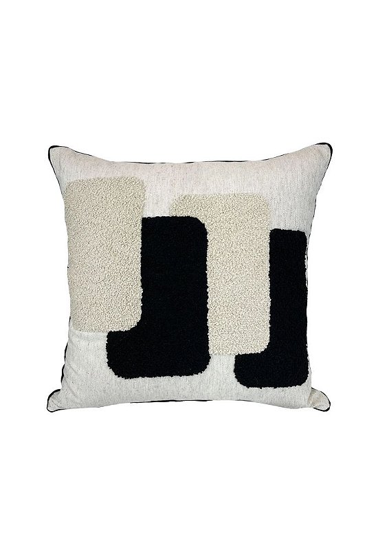 ALMOFADA LINHO 52X52 C/ BORDADO BOUCLE PRETO