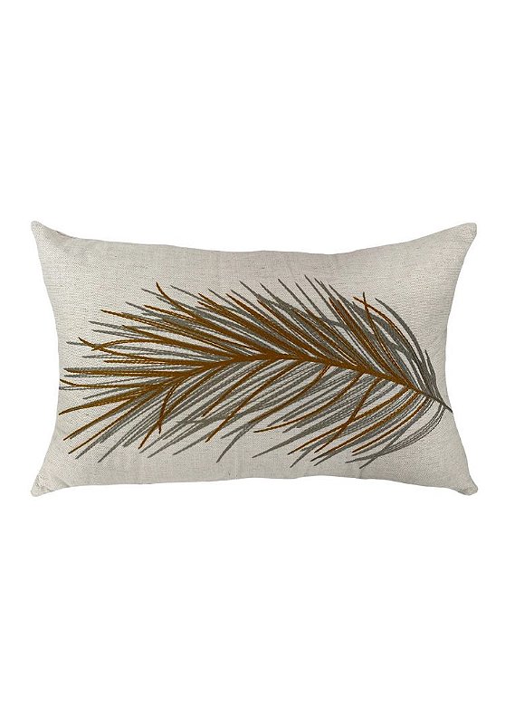 ALMOFADA EM LINHO C/ BORDADO EM FOLHA 35/50