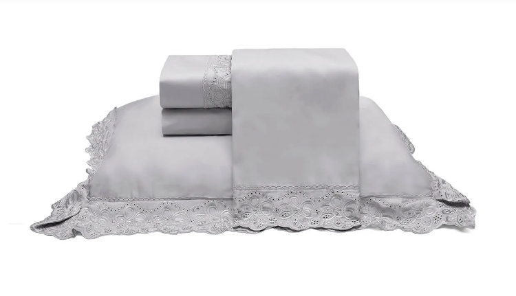 Jogo de Cama 300 Fios c/ Bordado Prata