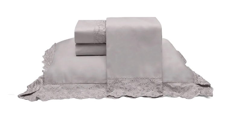 Jogo de Cama 300 Fios c/ Bordado Bege