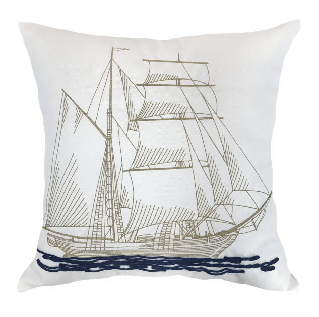 Almofada Rústica Branco Barco Azul Marinho 52x52