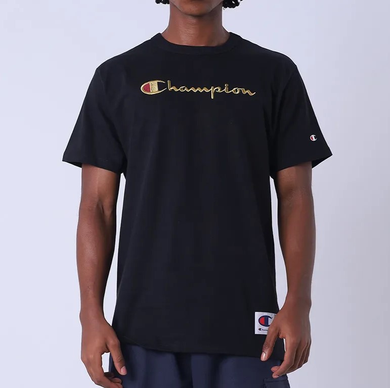 シャツ Champion Camiseta Champion Heritage Script 30 Metalizad Black Gold - Store