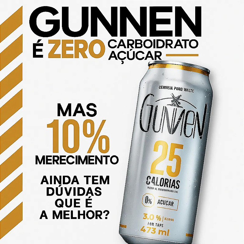 Cerveja Puro Malte Gunnen 25 Calorias Zero Carboidrato Açúcar Low Carb ...