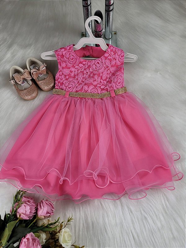 Vestido Rosa Bebe Infantil Saia Vestido De Festa Infantil Rosa