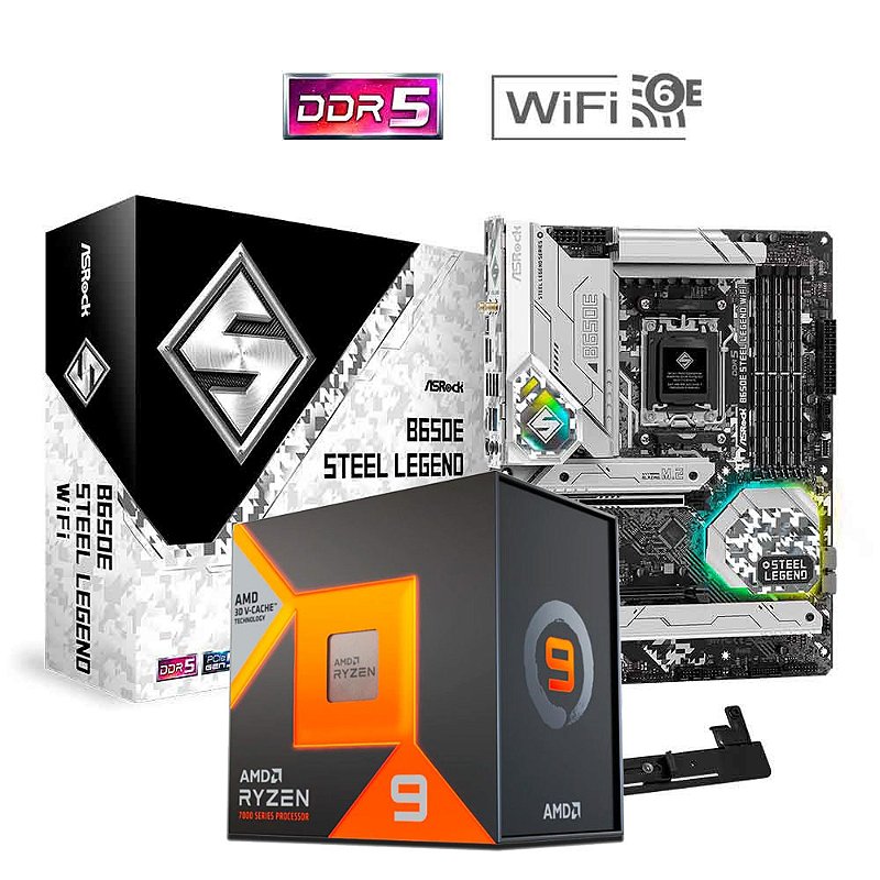 Kit Upgrade AMD Ryzen 9 7950X3D + Placa Mãe ASRockB650E Steel