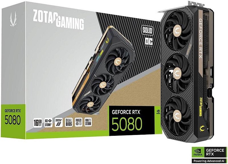 Placa de Video Zotac GeForce RTX 5080 SOLID OC 16GB GDDR7 256 bit