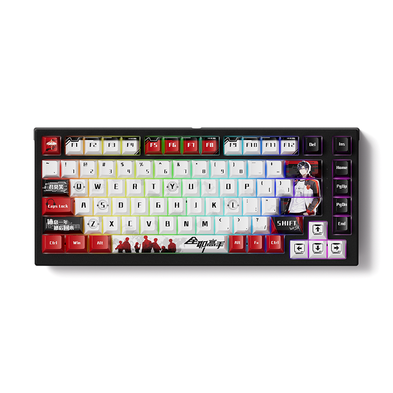 Vista do teclado Akko TAC75 King's Avatar com iluminação RGB