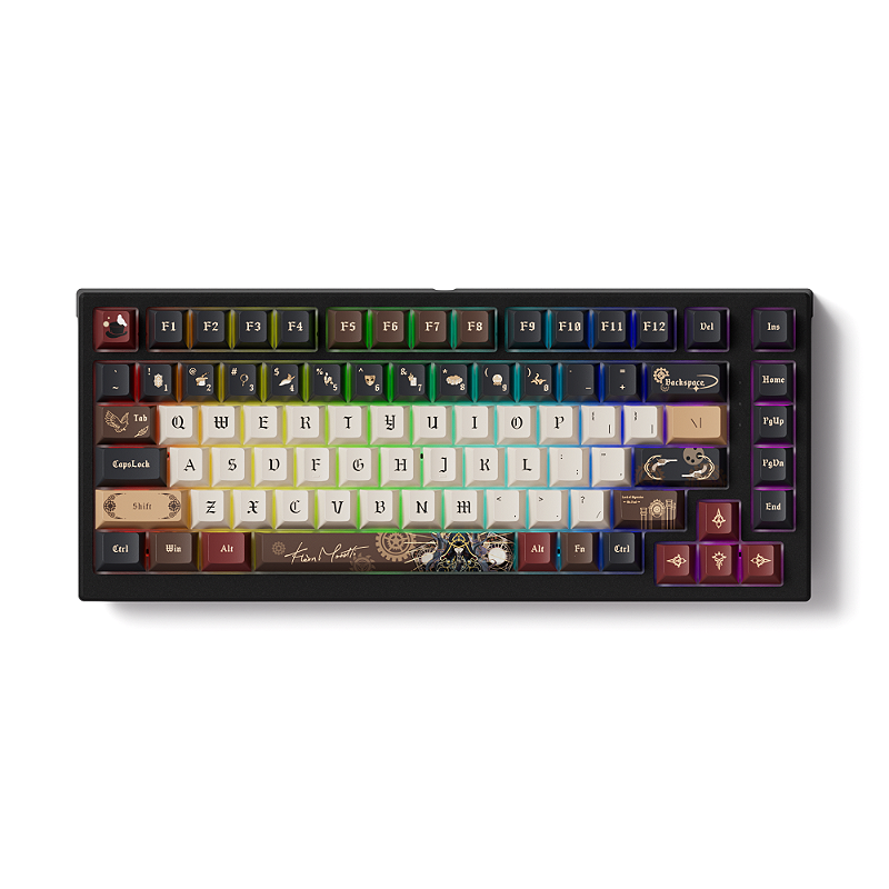Vista do teclado Akko TAC75 Lord of the Mysteries com iluminação RGB