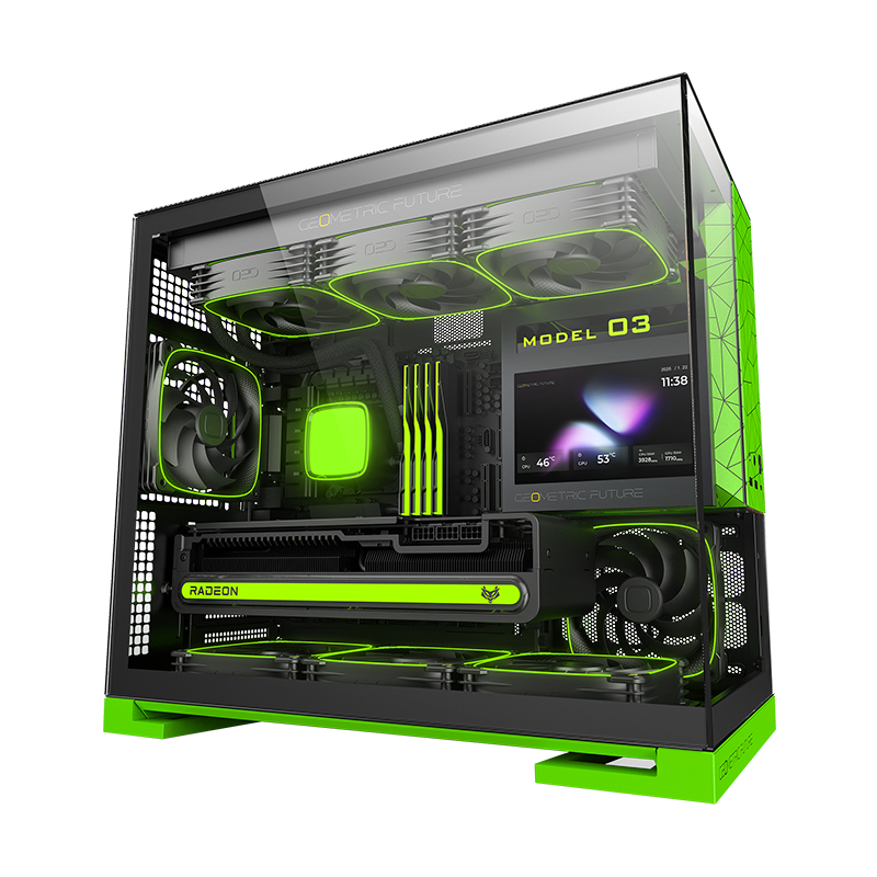 Gabinete Geometric Future Model 3 preto e verde — foto oficial 1