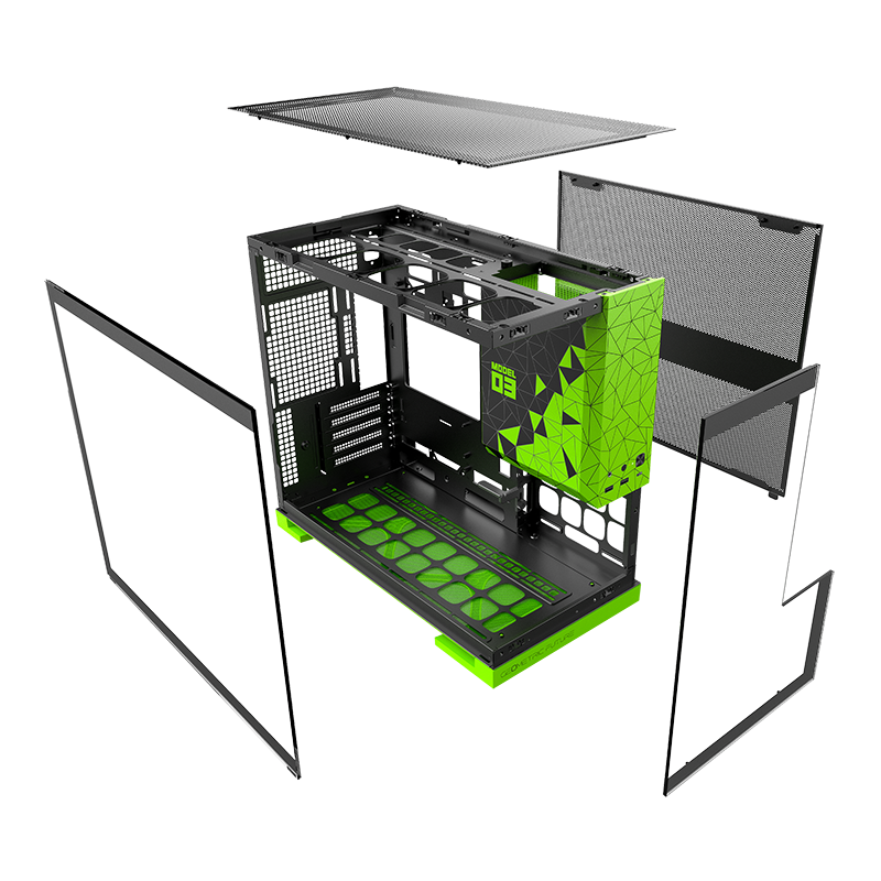 Gabinete Geometric Future Model 3 preto e verde — foto oficial 3