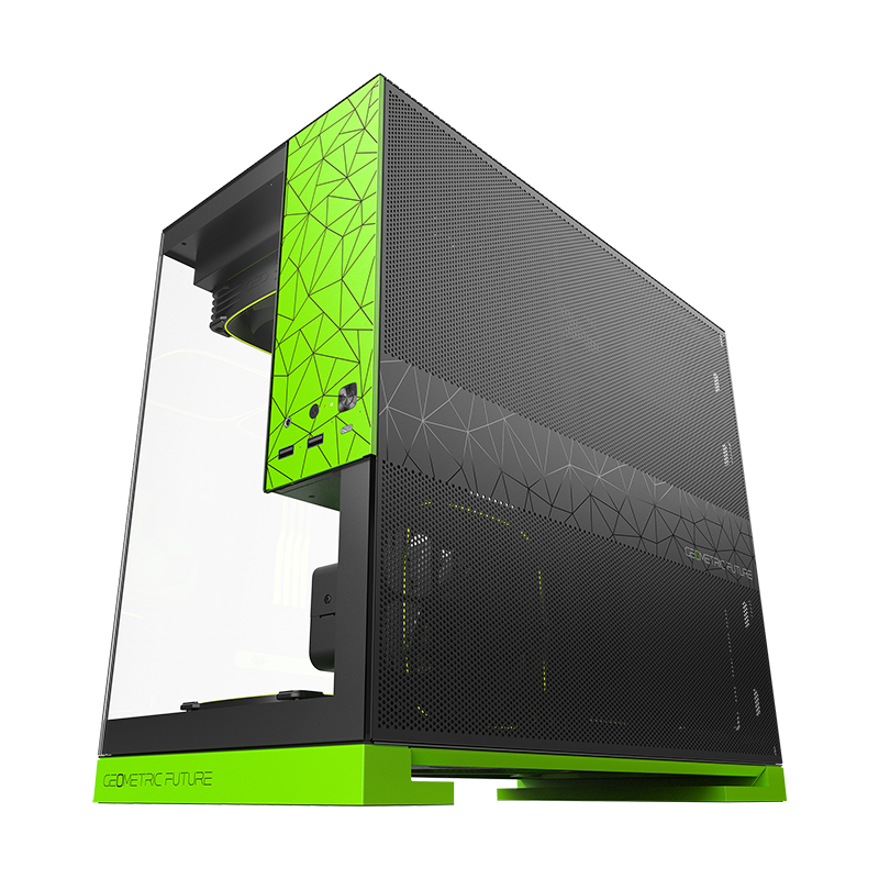Gabinete Geometric Future Model 3 preto e verde — foto oficial 2