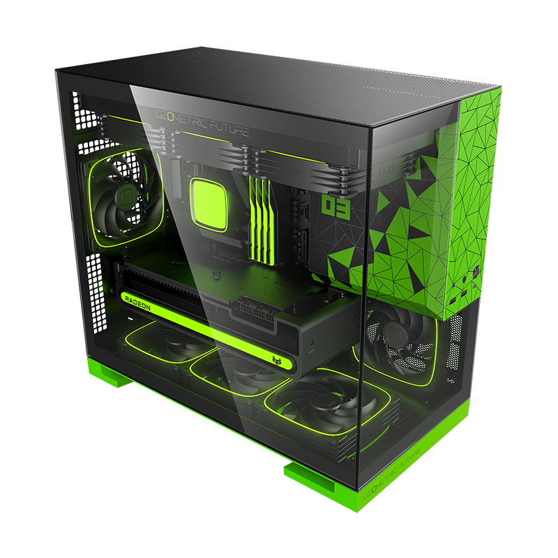 Gabinete Geometric Future Model 3 preto e verde — foto oficial 4