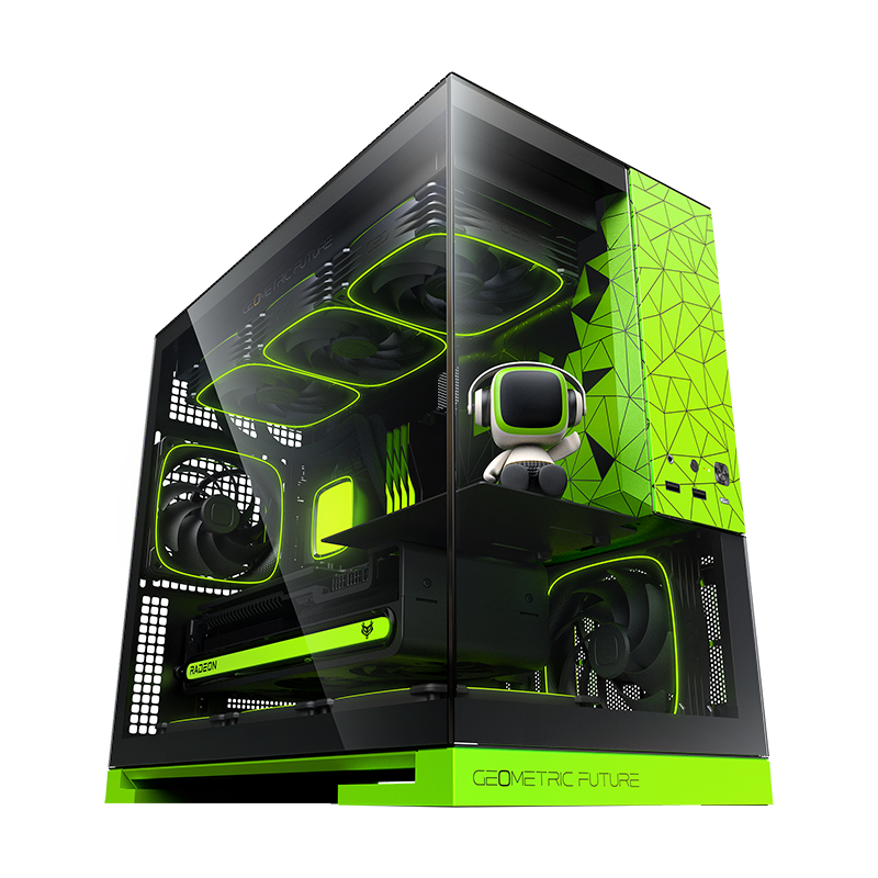 Gabinete Gamer Geometric Future Model 3 preto e verde GEO-M3-BNV