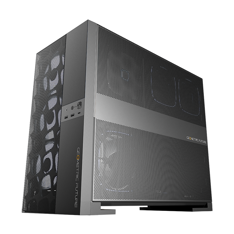 Design do gabinete Geometric Future Model 5 Vent Preto com 5 Fans — foto oficial
